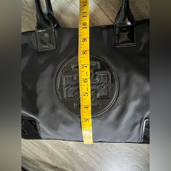 Tory Burch Mini Ella Tote Bag in Black Nylon and Black Patent Leather Trim - Picture 11 of 14